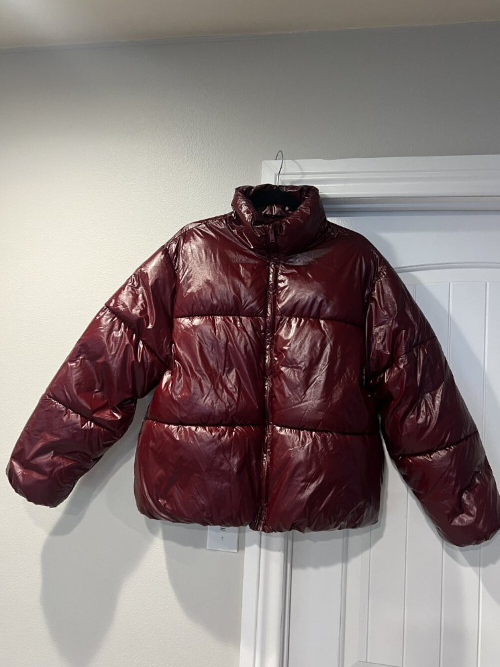 A New Day Burgundy Glossy Puffer Jacket Water Resistant Size M